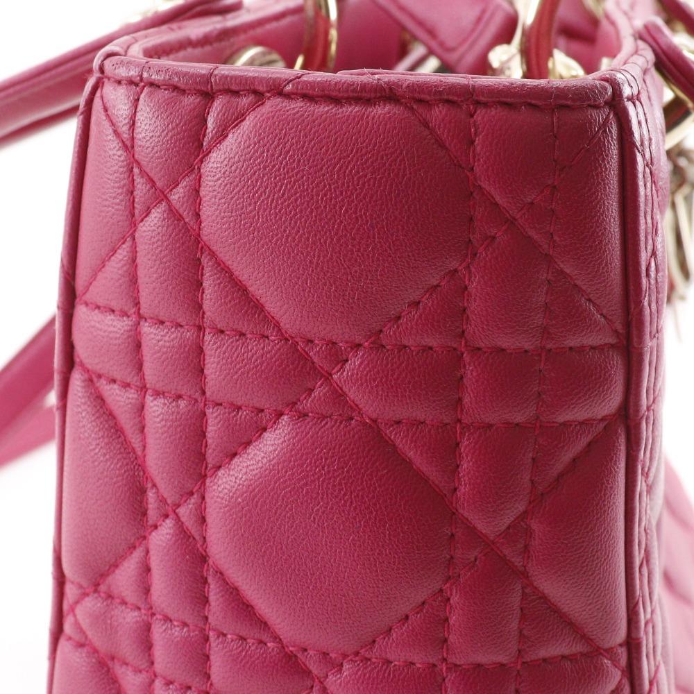 Dior Lady Dior Medium Handbag Canage Pink Lambskin Women Used