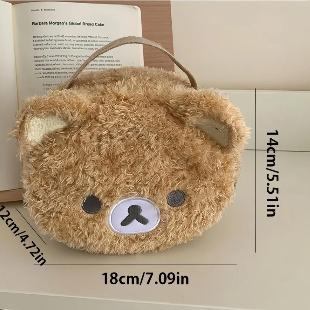 Cute Plush Teddy Bear Makeup Bag, Women's Jewelry Storage Bag, Compartment Design, Casual Travel Matching