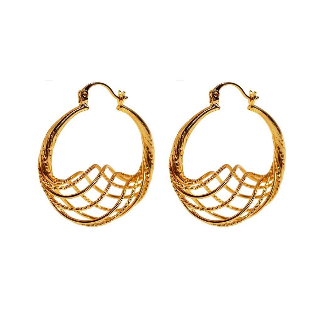 Ethnische Drei-Dimensional Hohl Wellenförmige Linie Ohrringe Modische Persönlichkeit Übertrieben Ohrringe Schmuck 01-1