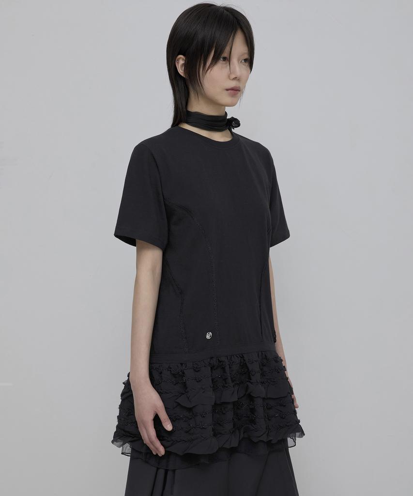 Peulleeoeob Layered Frill T-Shirt (Fl-167_Black)