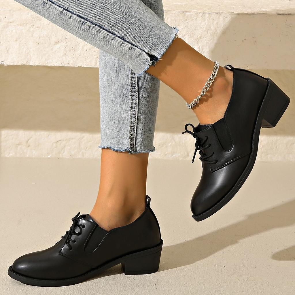 Fashionable New Round Toe Square Heel Plus Size Single Shoe For Women'S Spring And Autumn Comfortable Casual Shoes