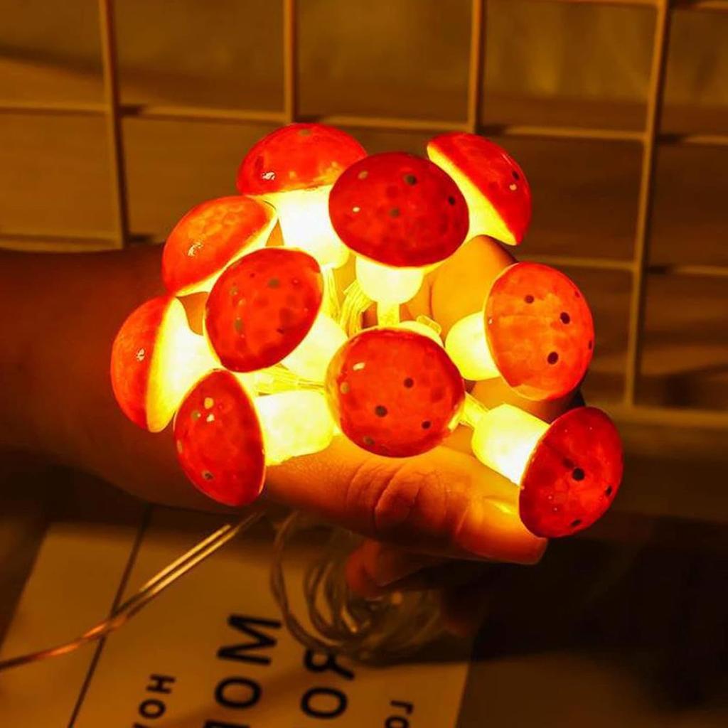 Plug in Mushroom String Lights, 100 LED Wire Light for Valentines Day, Weddings, Birthdays Family Dinners and Party