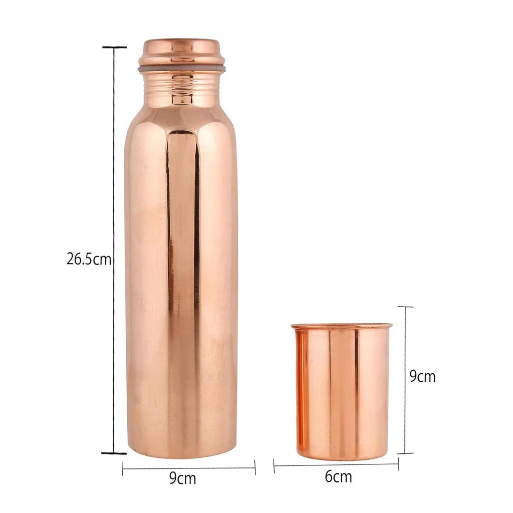Copper Water Bottle 1 Ltr | Copper Water Bottle with Glass Set | Meena Work | 100% Pure | Leak-Proof | 2 Water Glass 300ml Each