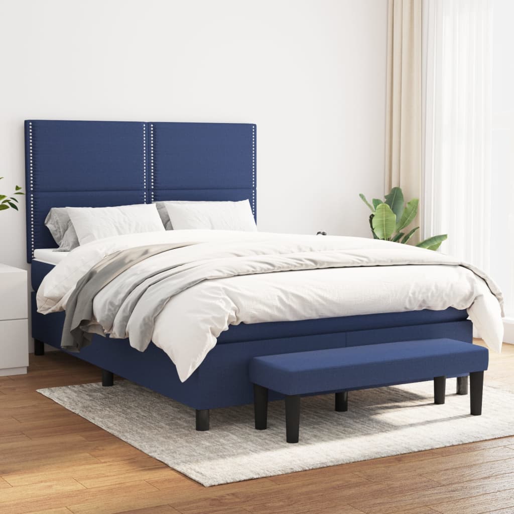 Box Spring Bed with Mattress Blue 140 x 190 cm Fabric