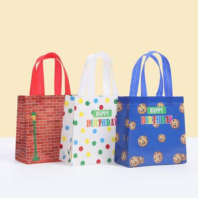 12/30pcs Colorful Birthday Print Bags Non-Woven Fabric Party Gift Bags for Treats and Small Gifts Candy Cake Packaging