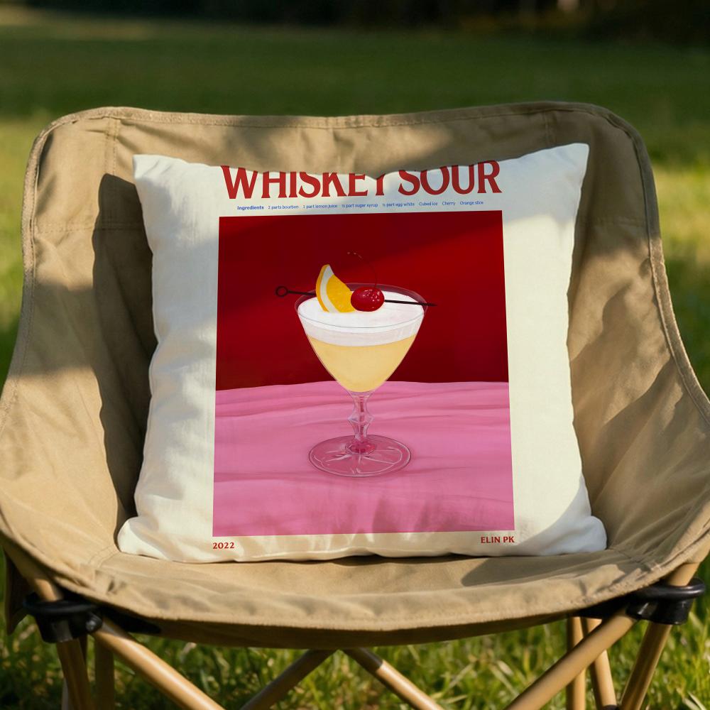 Whiskey Sour Cocktail Cushion Cover Soft Reversible Durable Pillow Cover MultiScene Use for Home Car Daily Comfort