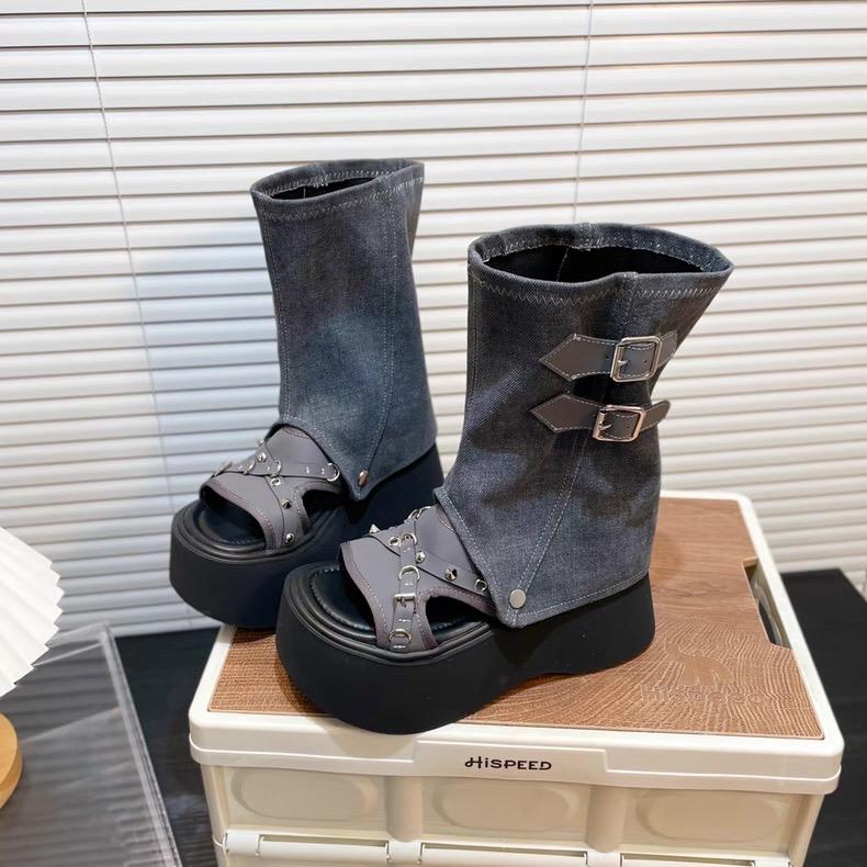 

Fashion Platform Flat Sandals Women Slippers Cowboy Summer Boots Wedges Casual Shoes 2025 High Top Designer Open Toe High Heels Shoes 40