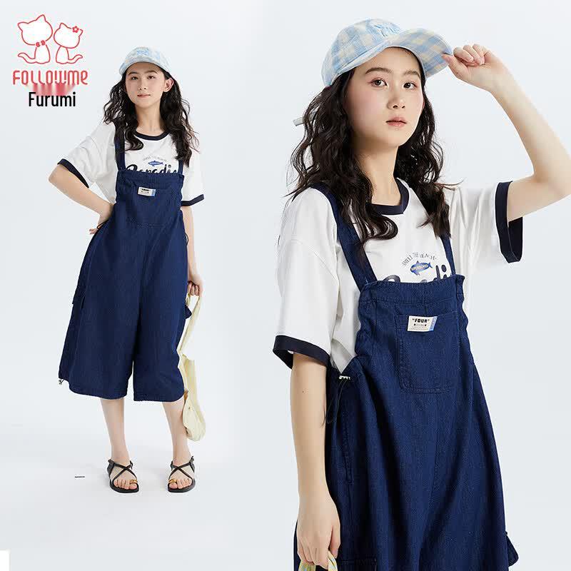 Girl s Summer Loose-Fit Denim Overalls Shorts 165