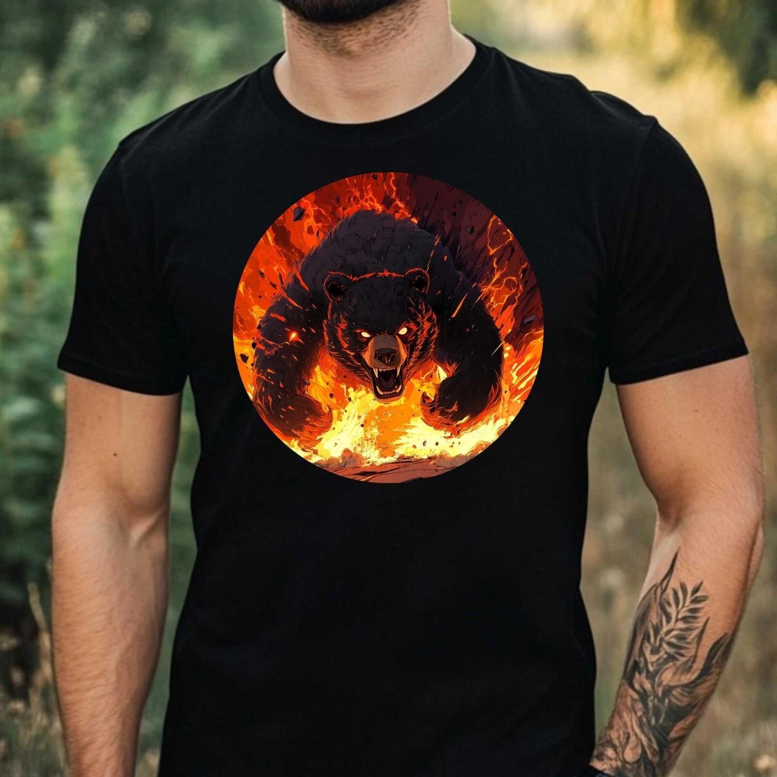 T-Shirt Herren Brennender Bär Motiv Baumwolle Größe XS bis 5XL M