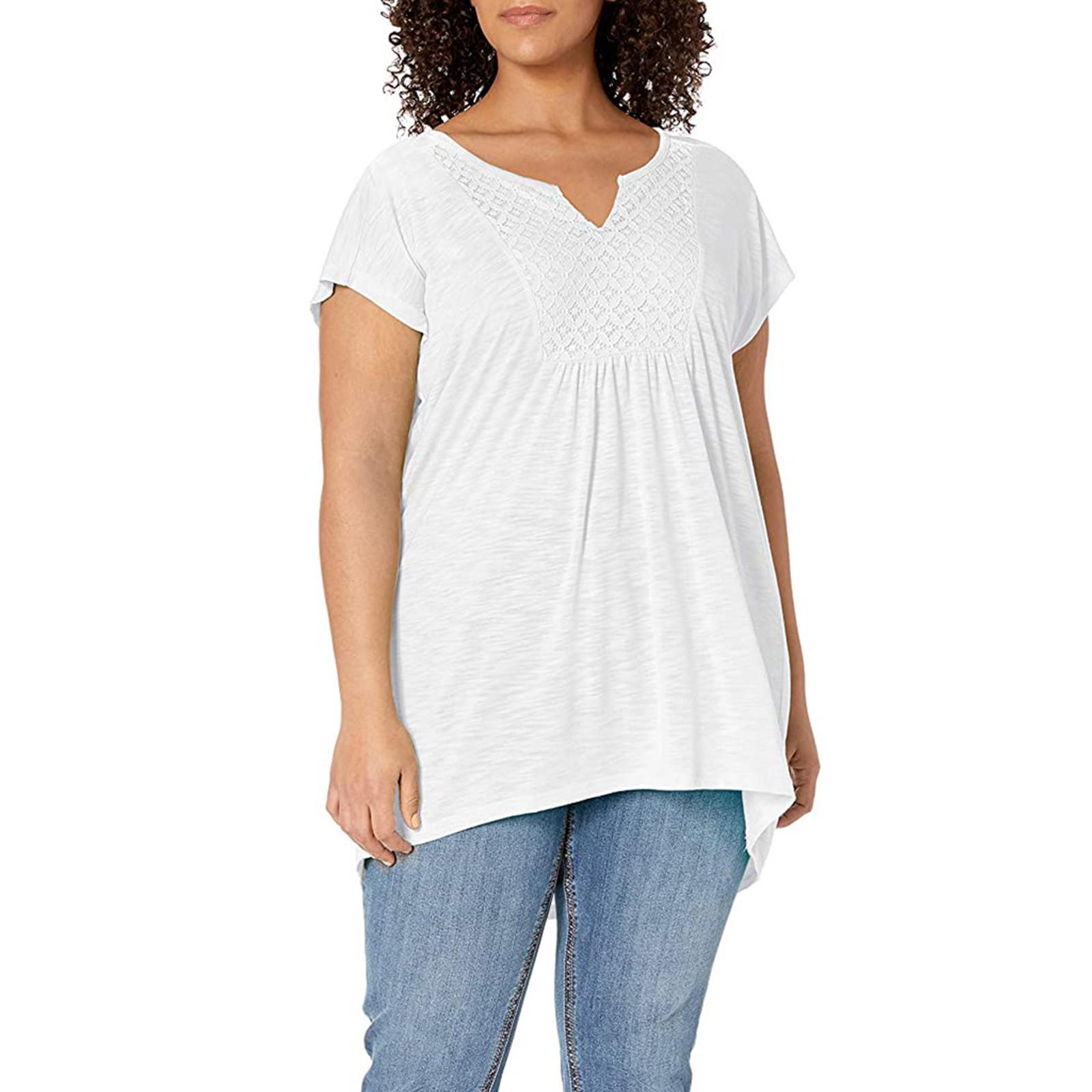 

Ladies Fashion Casual Tops V-neck Pullover Loose Casual High-Low Hem T-shirt M белый