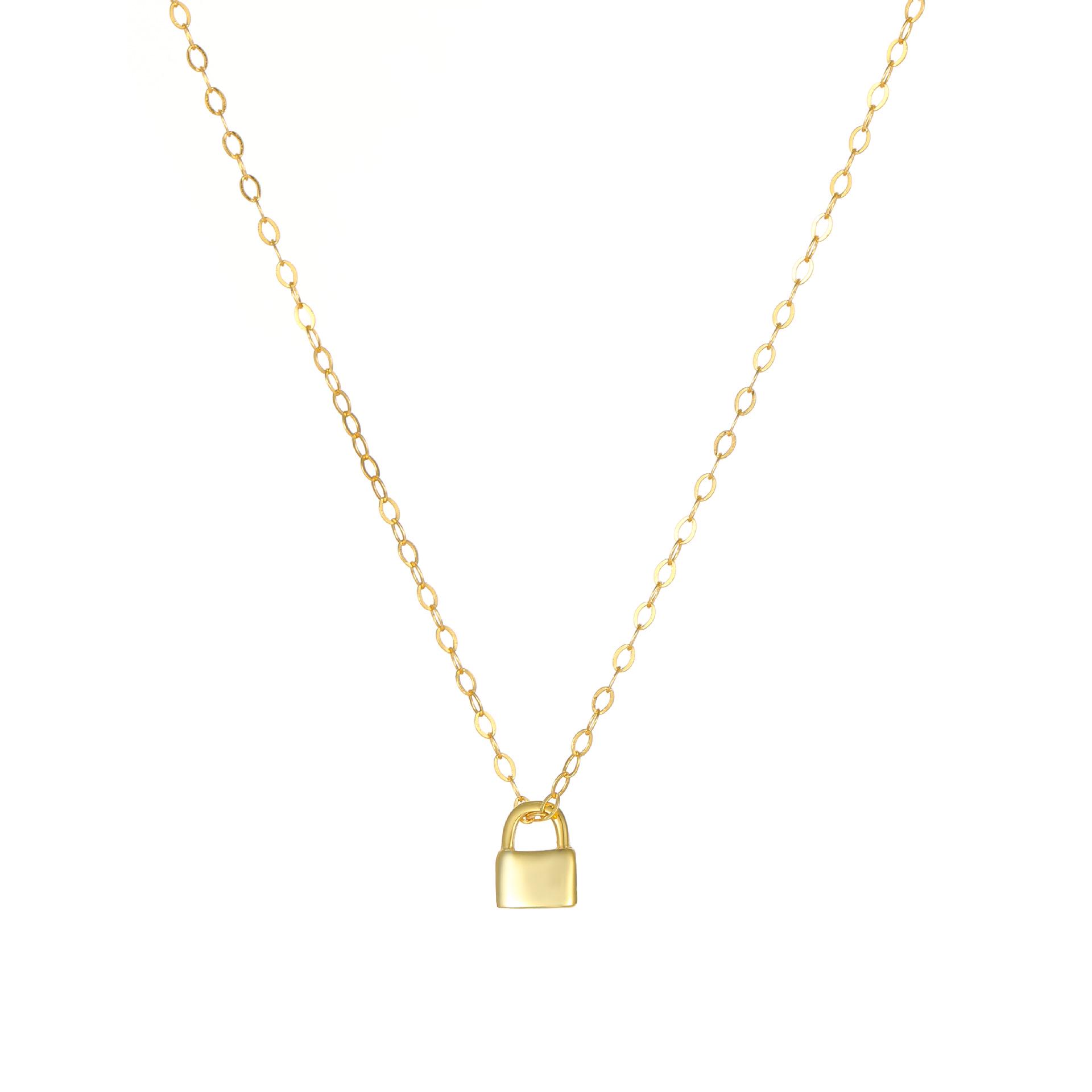 

18K Gold-Plated Sterling Silver Key & Lock Minimalist Choker Necklace for Women 925 Silver
