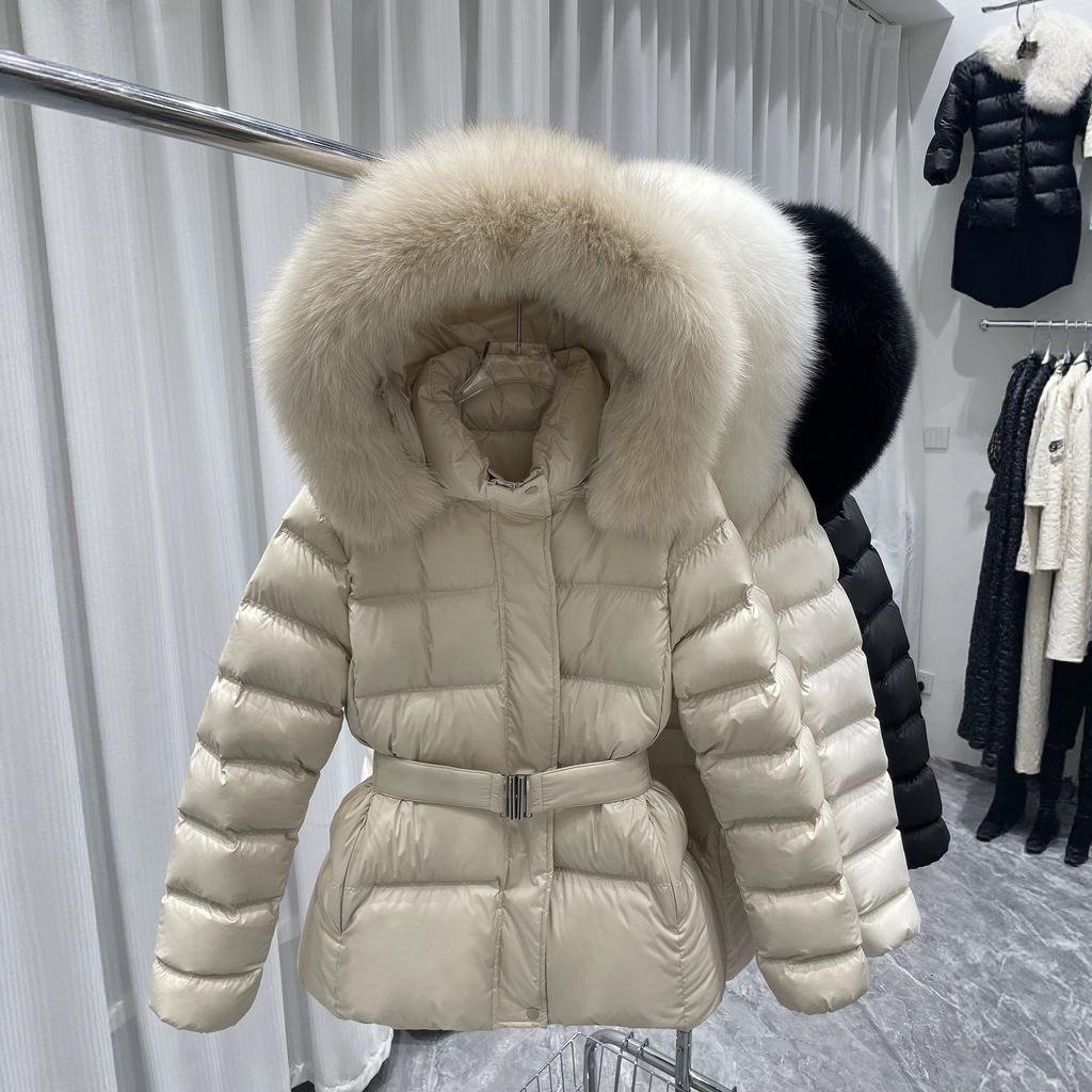 White duck down big fur collar down jacket women's short winter new small waist thin thickened coat