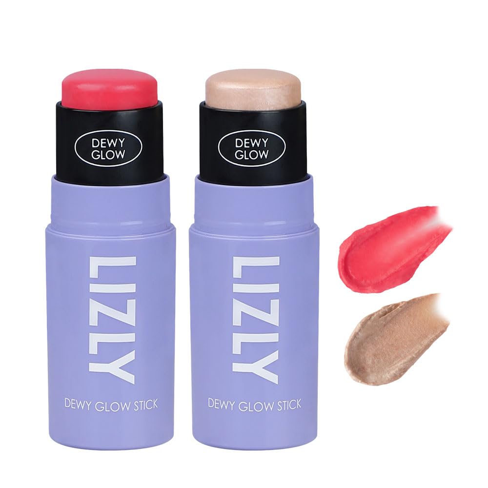 

Стик-хайлайтер для щек, мультибальзам для лица, мультибальзам LIZLY Dewy Glow, мультибальзам-хайлайтер для щек [набор] 1+1 (Розовый + Светящийся)
