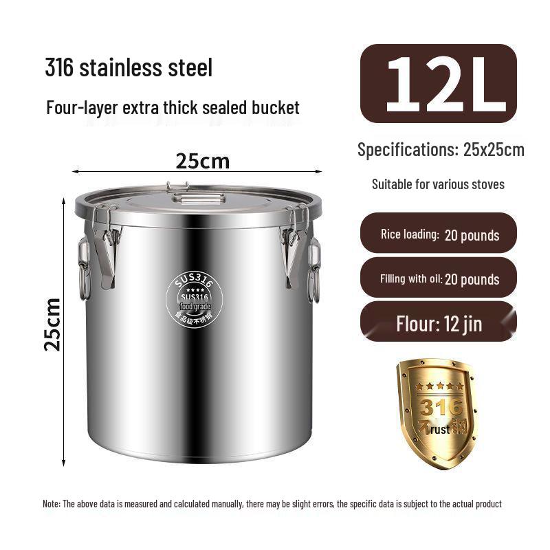 Stainless Steel Sealing Bucket: Insect & Moisture-Proof Rice and Soup Container