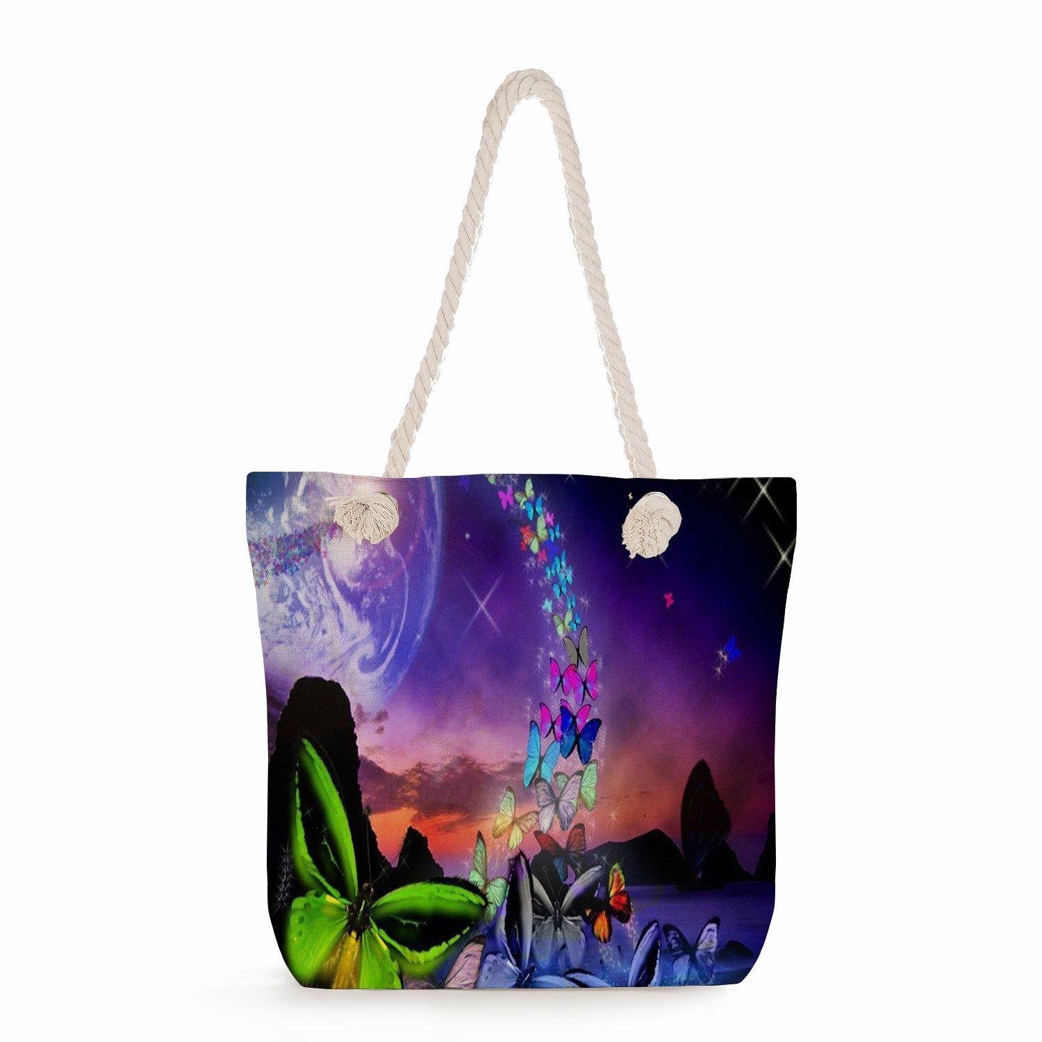 

Butterfly print thick rope single-shoulder beach bag 7236 KTB