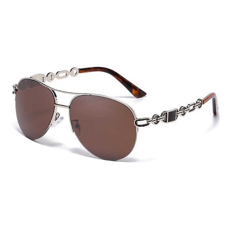 Pilot Polarized Vintage Sunglasses Gradation Lens Metal Chain Frame Eyewear Double-Beam Fashion Uv400 Sun Glasses For Men Women