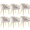 Chaise de luxe en velours - MUVOE - Lot de 6 - Pieds en fer plaqué or - Ergonomique - Beige