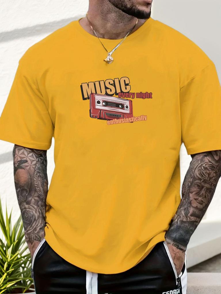 Mens Music Tape Graphic TShirt Summer Soft Comfort Fit Oversized Daily Wear Tee