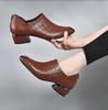 Ankle boots new small fragrant wind rhombus pattern iron bag pointed deep mouth women's shoes first layer cowhide temperament high heels