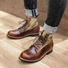 Botines de Moda para Hombre Piel con Cordones Cómodos Planos Zapatos Casuales Masculinos Retro Más Terciopelo Cálido Pu Zapatos de Hombre