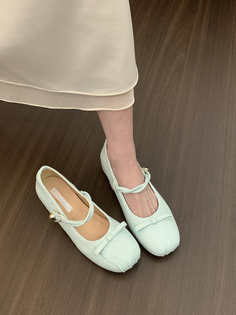 Inner Height Increase Silver Mary Jane Shoes Women's Head Bow Light Mouth Single Shoes