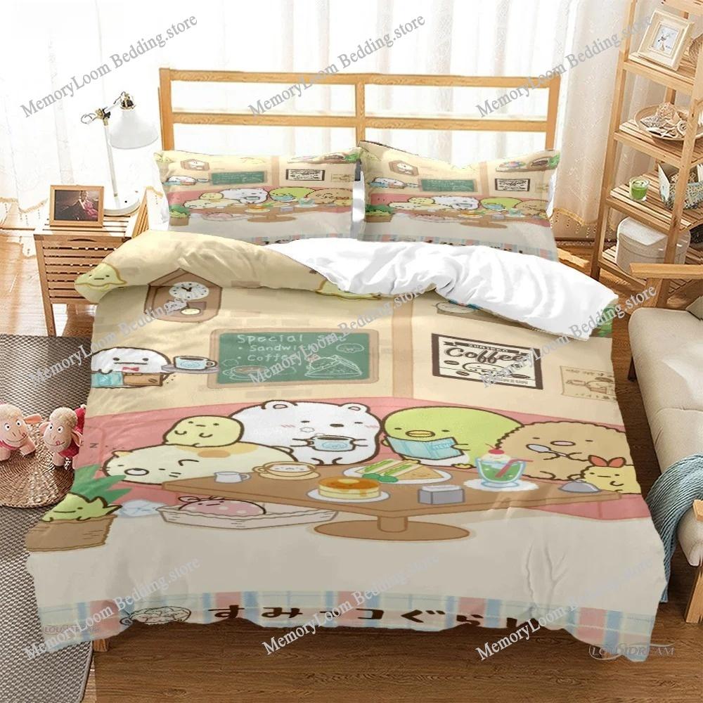 Cartoon Sumikko Gurashi Anime Niedliche Bettbezug Lustiges Kawaii Bettwäsche-Set Weicher Bettdeckenbezug und Kissenbezug Einzel_Doppel_Queen_King