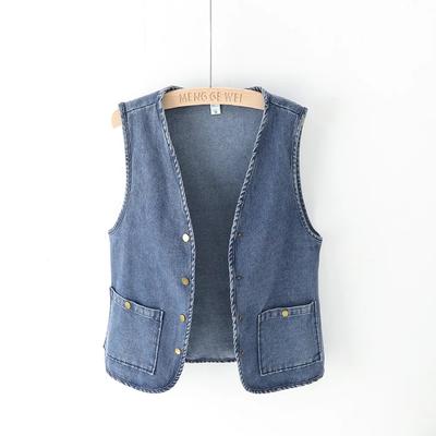 Women's Spring/Autumn Denim Vest Oversized Design Slimming Jacket with Pockets