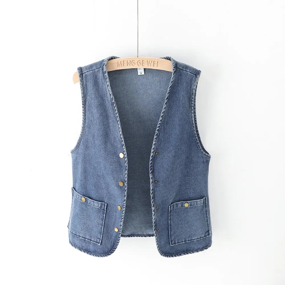 

Женский весенне-осенний джинсовый жилет оверсайз, приталенная куртка с карманами XXS синий