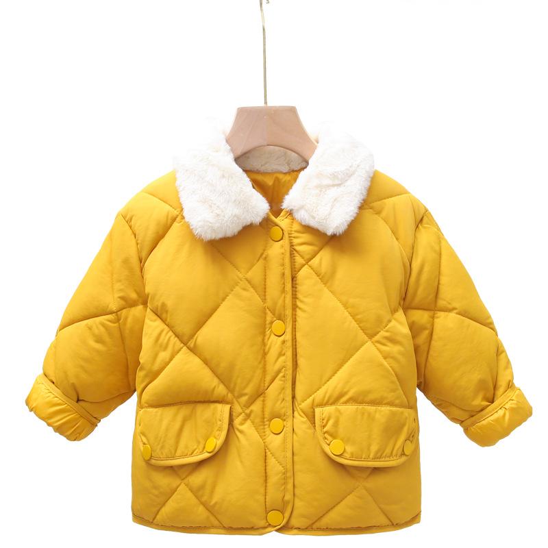 Korean Style Kids' Quilted Fur Collar Jacket - Warm, Thick, Loose Fit for Boys & Girls, Autumn Winter.