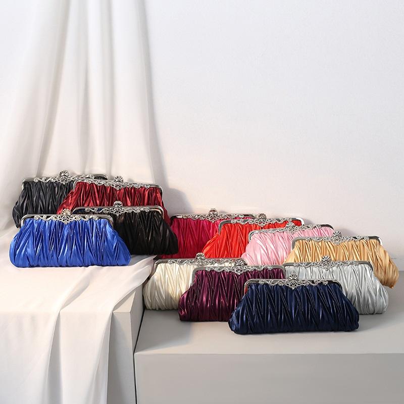 Pleated Women Evening Clutch Bag Elegant Handheld Purse Bridal Wedding Formal Dress Handbag For Banquet Party