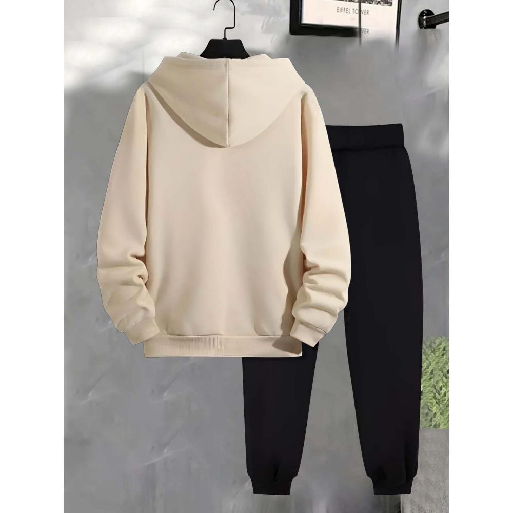 Motorcycle Pattern Printed Hooded Sweatshirt Set for Men Drawstring Sweatpants Trendy Casual Sports Versatile Two Piece Set