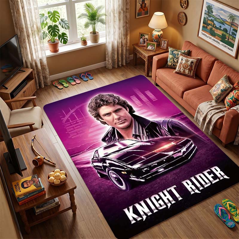 Knight Rider Michael Knight & KITT Print Area Rug, Non-Slip Soft Floor Mat for Living Room Bedroom, Retro 80s TV Series Home Decor Carpet