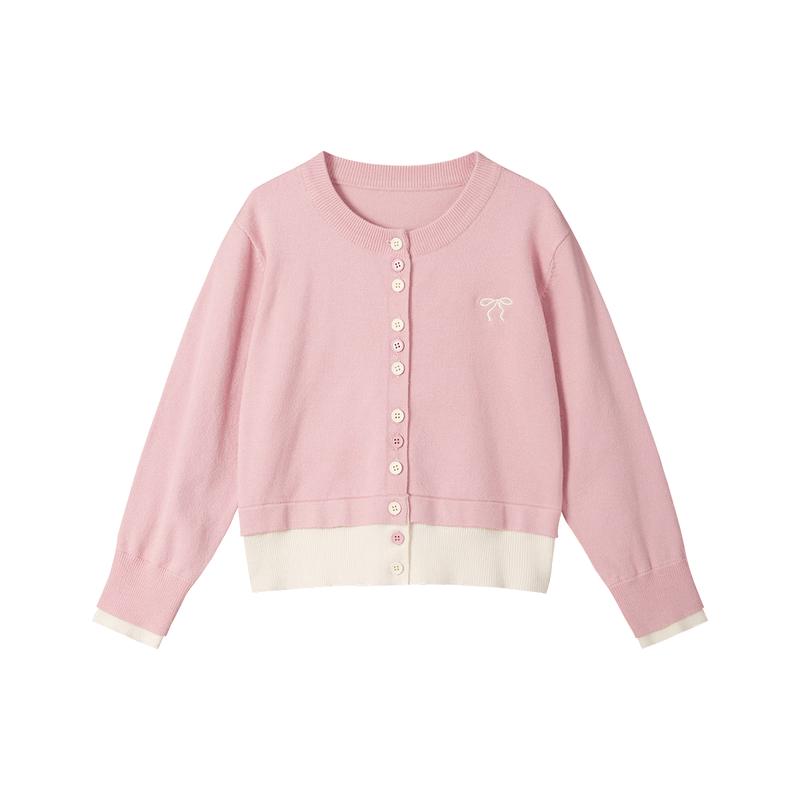 LUSON Girls' Faux Two-Piece Knitted Cardigan Jacket