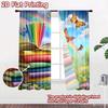 2D Flat Printing 2pcs Curtains Colorful Books Butterflies Rainbow School Supplies Digital Printed Polyester Drapes Family Party