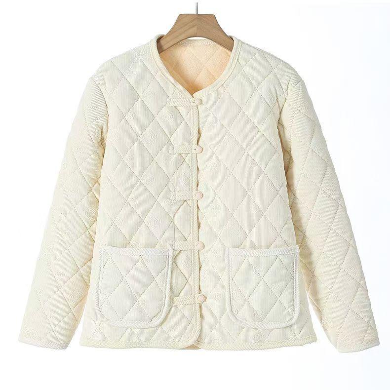 Short Diamond Grid Cotton Jacket for Middle-aged and Elderly Women Lightweight Small Cotton Jacket