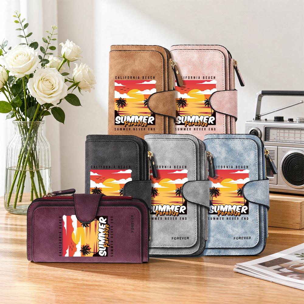 Vintage Summer Print Long Wallet Casual Card Holder Fashion Portable Multipurpose Durable Purse
