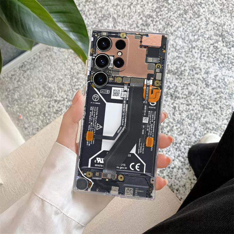 Phone Back Circuit Board S25Ultra Phone Case For Samsung Galaxy S25 S24 S23 S21 Ultra S20 FE S22 Plus S24FE A56 A55 Clear Cover