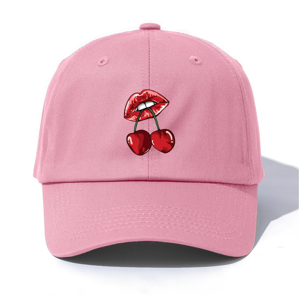 1pc LIP&CHERRY Print Baseball Cap for Adults, Minimalist Retro Style Casual Soft Adjustable Dad Hat, Perfect As Gift