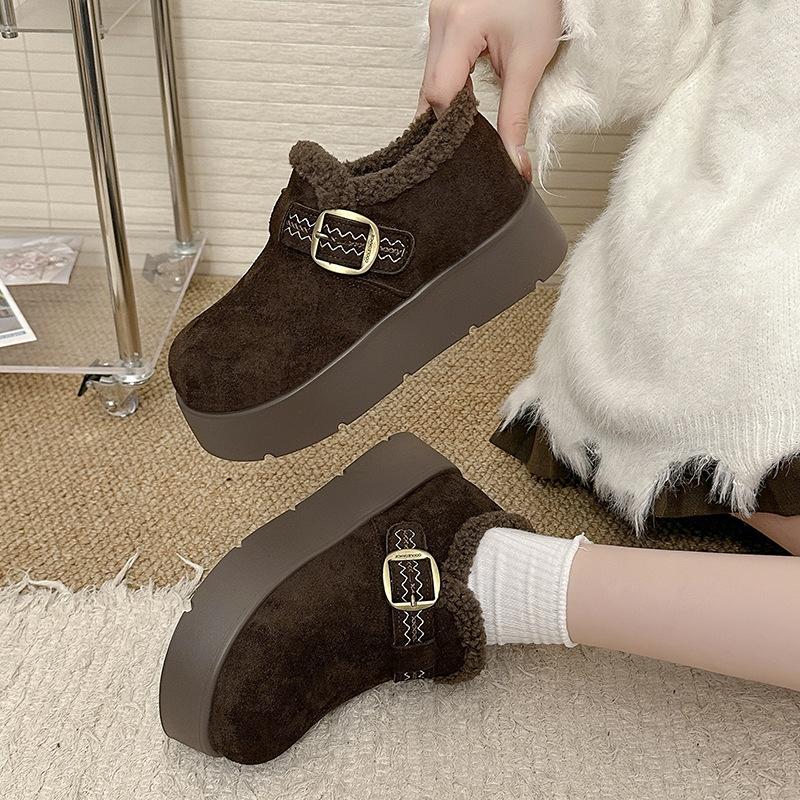 Women's Lightweight Thick Sole Winter Insulated Fur One Snow Boots Anti-slip Cushioning Wear-resistant Casual Sports Cotton Boots Hairy Leather Shoes