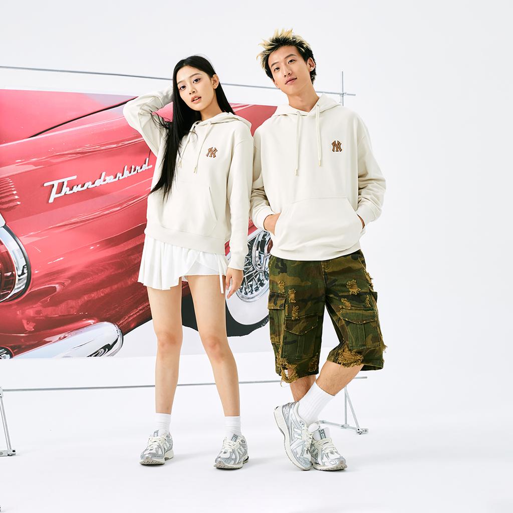 New MLB MONOGRAM Collection New York Yankees 24FW Hoodie Unisex Cream 3AHDM0144-50CRD