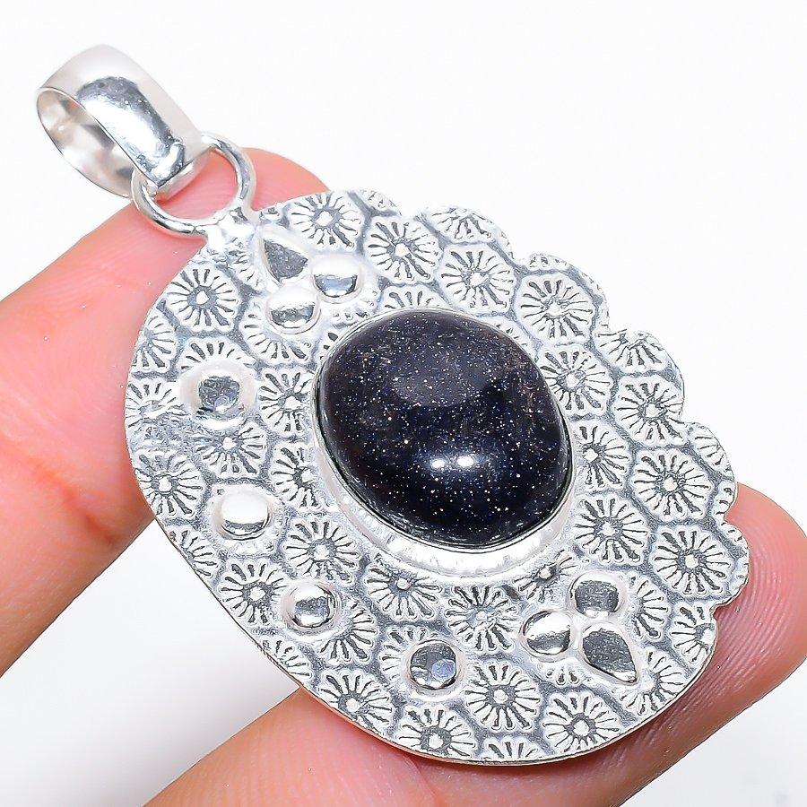 Purple Sunstone Gemstone Handmade 925 Sterling Silver Jewelry Pendant 2.29"