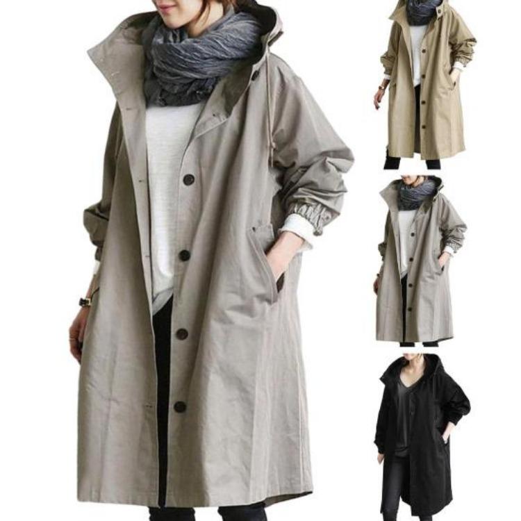 Lightweight Windproof Womens Elegant Trench Coat Double Breasted Plus Size Mid Length Solid Color