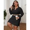 Plus Size Women's V-Neck Cable Knit Sweater Dress Solid Color Autumn Winter Sweater Dress