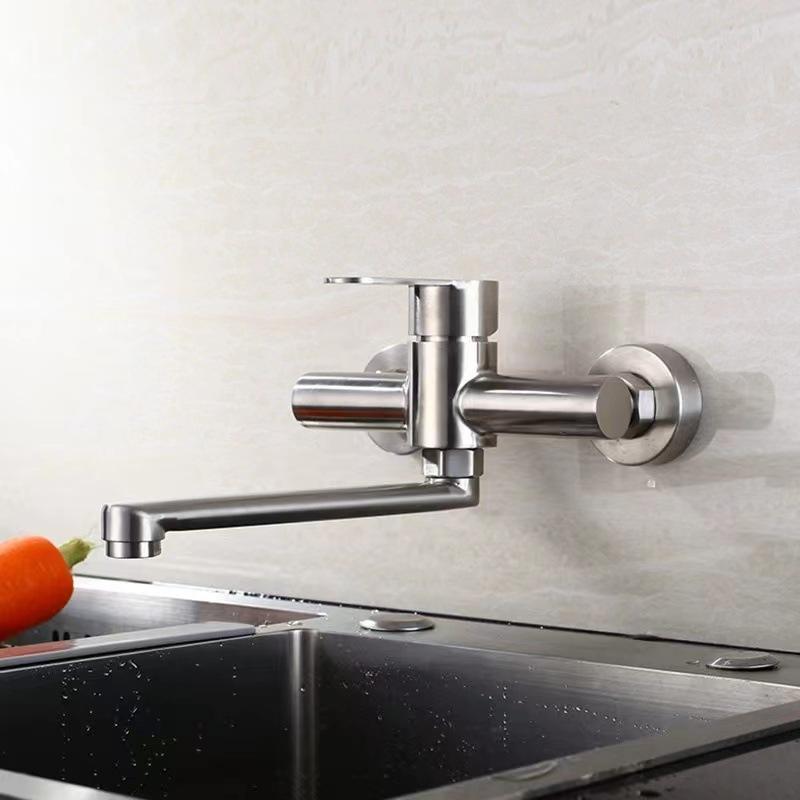 Alenartwater Kitchen Faucet Wall Mounted Rotable Sink Tap Dual Hole Single Handle Cold and Hot Water Mixer