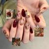 24PCS Retro Oil Paintings Patterns Almond False Nails with Glue Cute Sweet Garden Girl Stick On Nails Detachable Fake Nails Tips