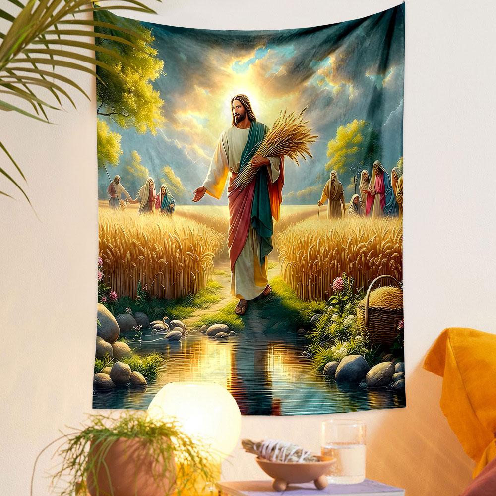 "Jesus in Wheat Field with Disciples" Patterned tapestry home decor, suitable for bedroom and living room, gift