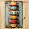 Vintage Metal Sign Plaque Retro Stackable Cup and Saucer Tin Painting American Country Style Wall Decor Hanging Artwork