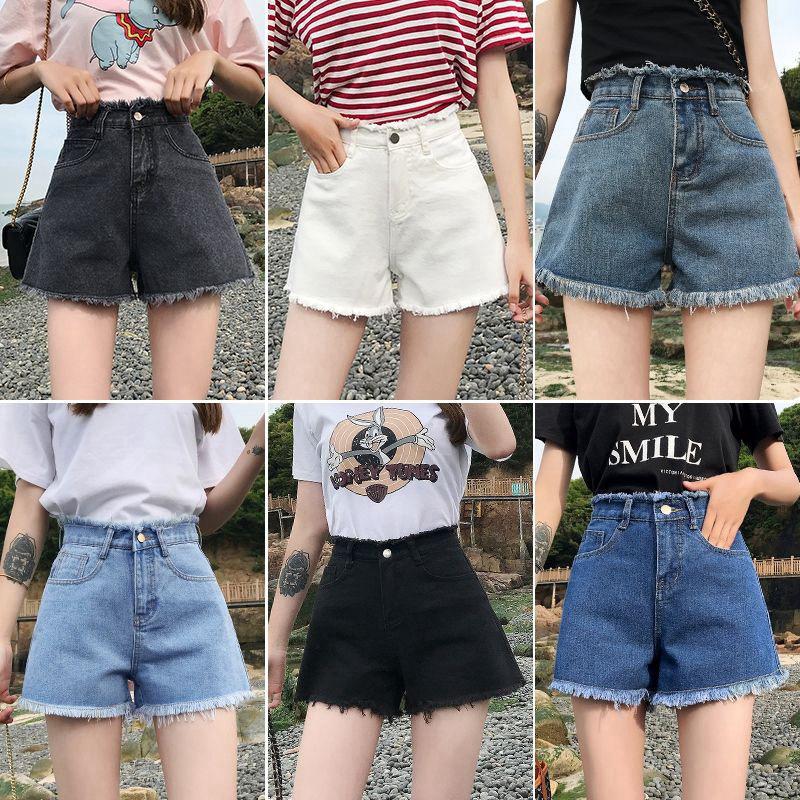 HyunA Style 2020 High Waist Denim Shorts: Women's Trendy Loose Wide-Leg Frayed Hot Pants