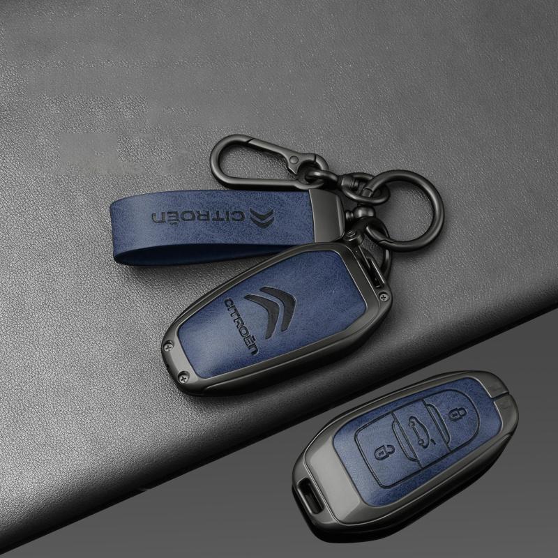 AAMD1 -Zinc Alloy Leather Car Key Case Cover Shell Fob Holder for Citroen Tianyi C5 2022 2020 2019 2017 2016 Car Key Shell Accessories