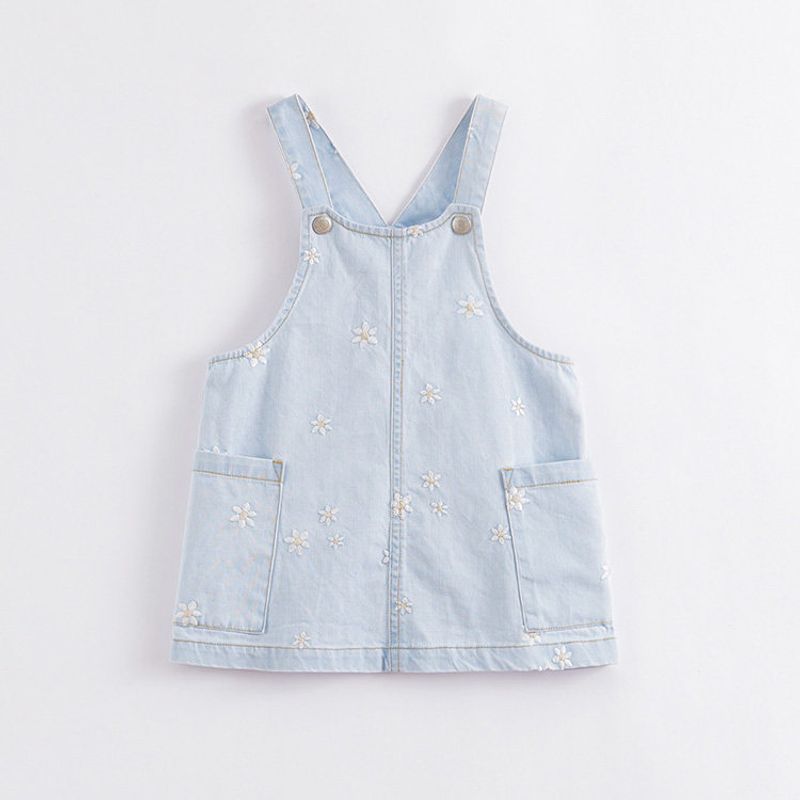 Mark Jenny Girls  Large Pocket Cotton Denim Suspender Skirt Children s Dress Summer Style 230139 Blue([Ready Stock]) 120 cm